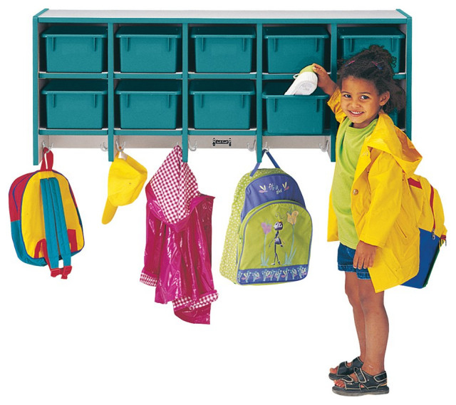 Rainbow Accents 10 Section Wall Mount Coat Locker - With Trays - Teal ... inside Rainbow Accents Toddler 5 Section Coat Locker With Step - With Trays - Blue