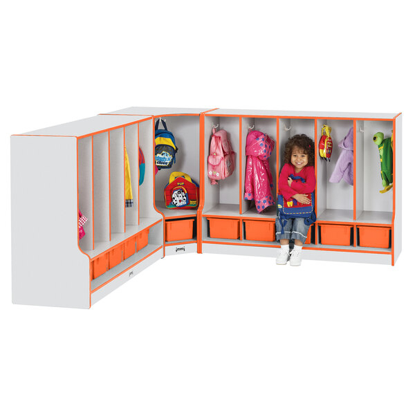 Rainbow Accents 6684Jcww114 48" X 17 1/2" X 35" Toddler-Height 5 ... inside Rainbow Accents Toddler 5 Section Coat Locker With Step - With Trays - Blue