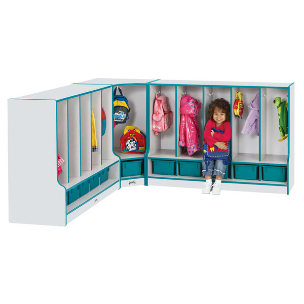 Rainbow Accents 6685Jcww005 48" X 17 1/2" X 35" Toddler-Height 5 ... in Rainbow Accents Toddler 5 Section Coat Locker With Step - With Trays - Blue