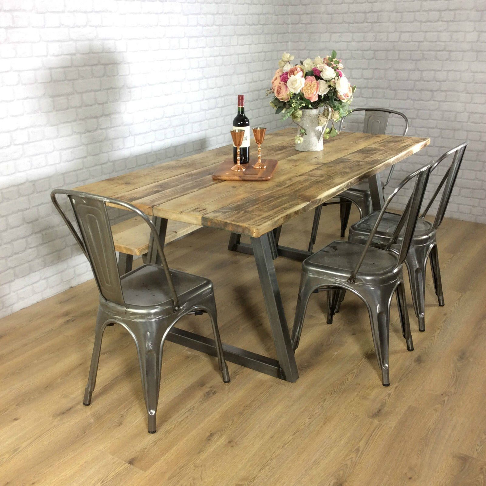 Reclaimed Industrial Dining Table 6 8 Seater Solid Wood Rustic Metal ... with Chestnut Cedar Top Dining Table, Industrial Metal Base & Industrial Style