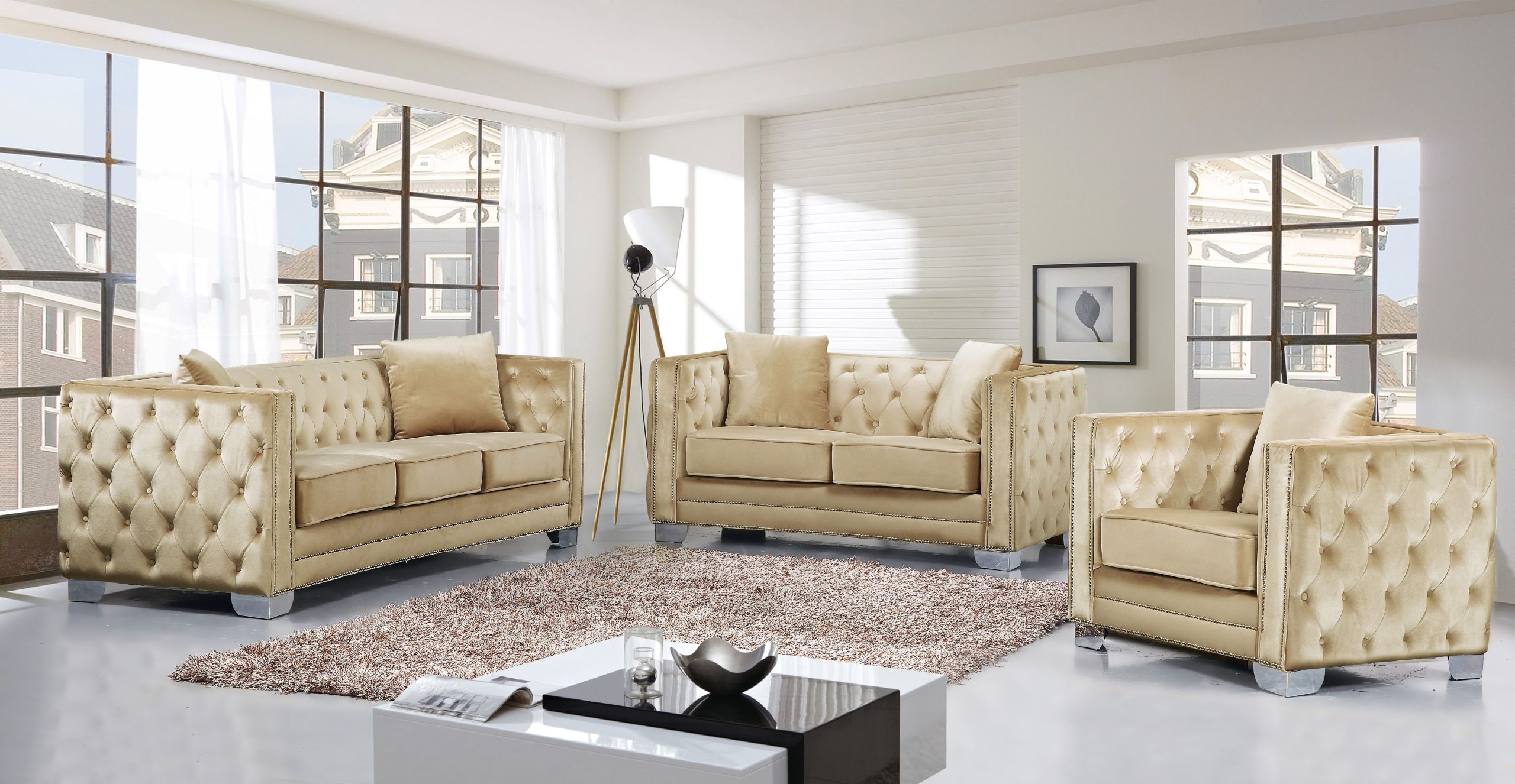 Reese Beige Velvet Living Room Set- Rich Velvet Covers The Plush ... within Unveiling the Elegance of the Nervo Velvet Sofa Set A Design Journey