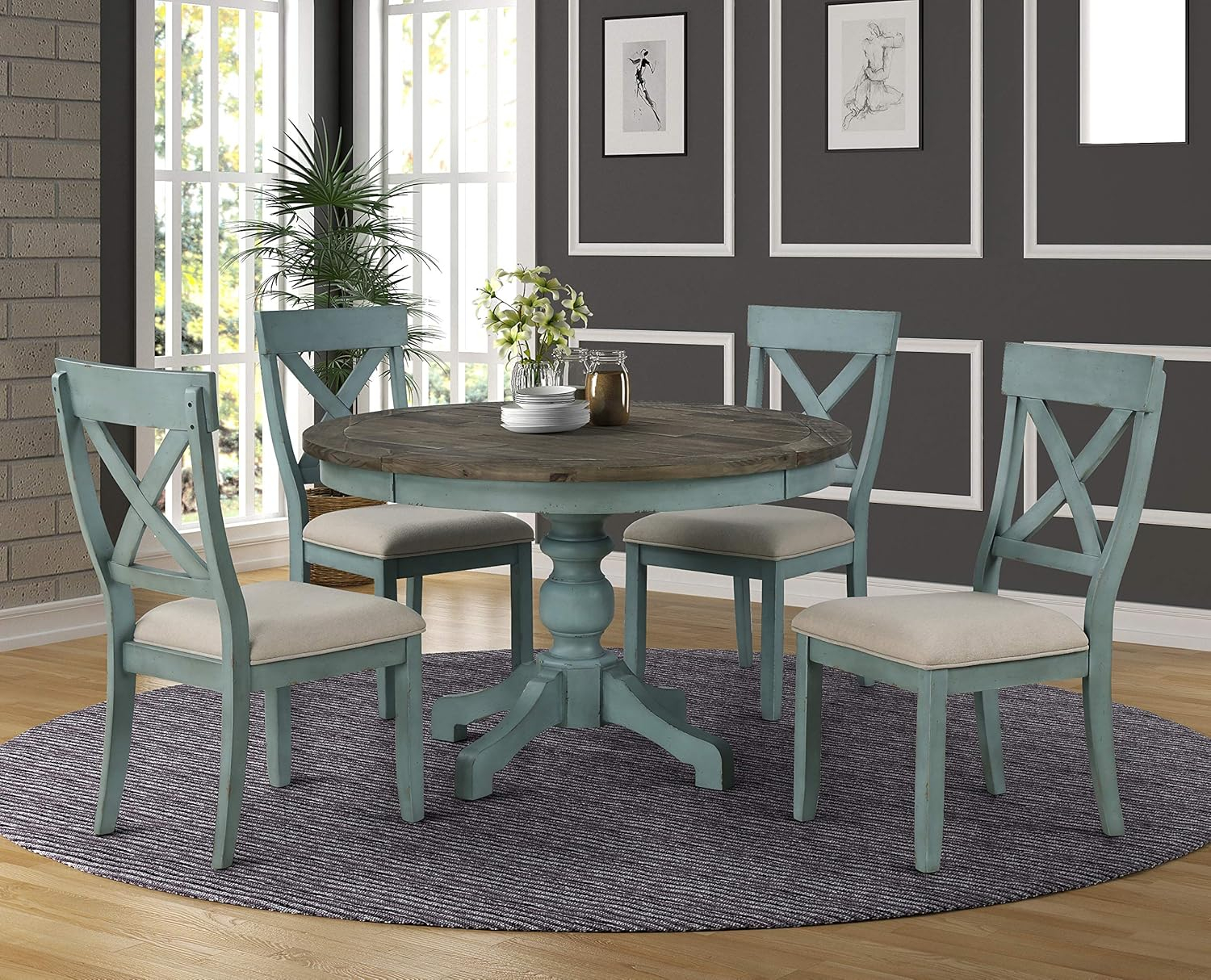 Roundhill Furniture Prato 5-Piece Round Dining Table Set With Cross ... pertaining to Designing a Stylish Outdoor Area with a 5-Piece Dining Set