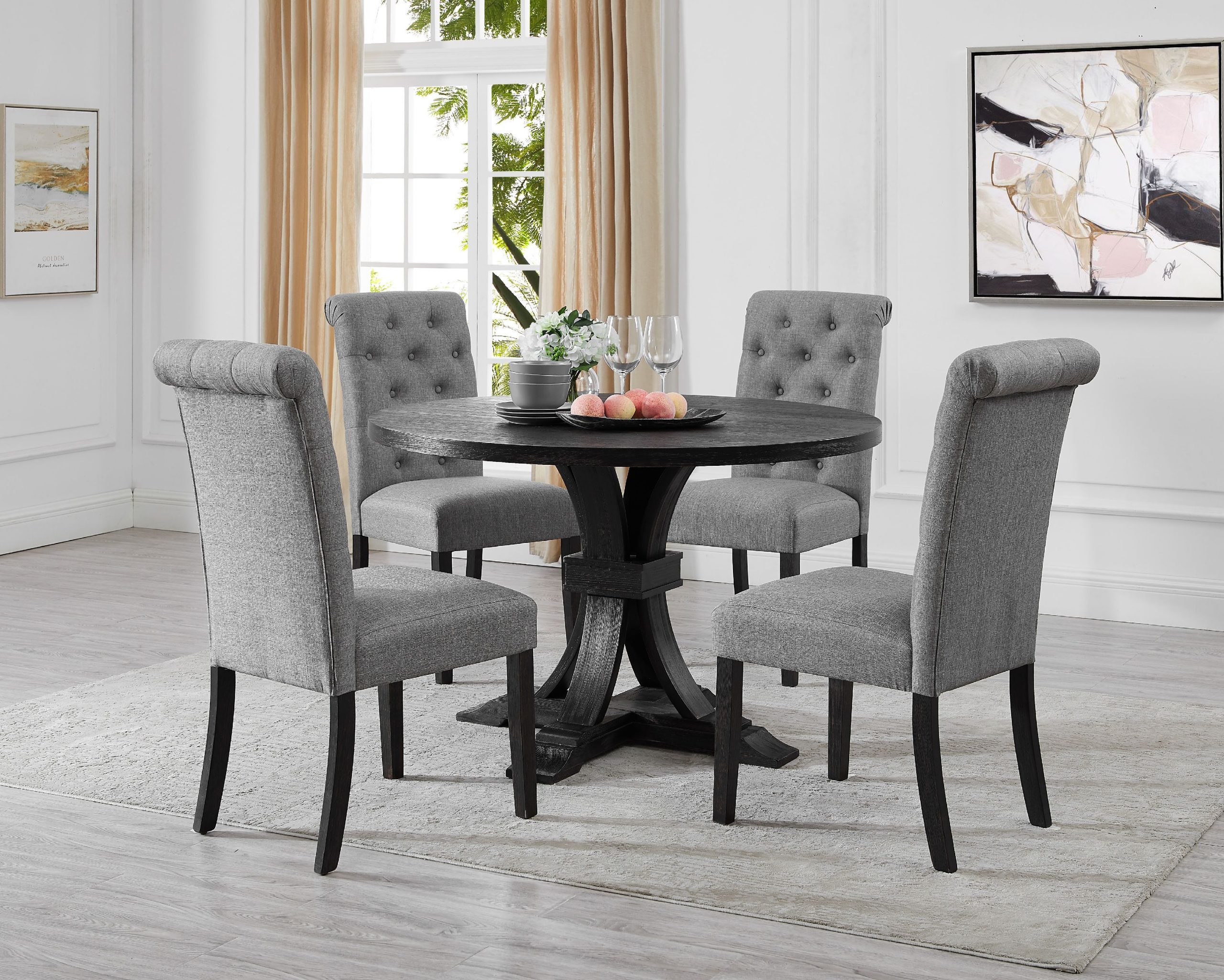 Roundhill Furniture Siena Distressed Black Finish 5-Piece Dining Set ... intended for 5-Piece Dining Room Set, Table For Small Spaces And 2 Chairs Also 2 Benches