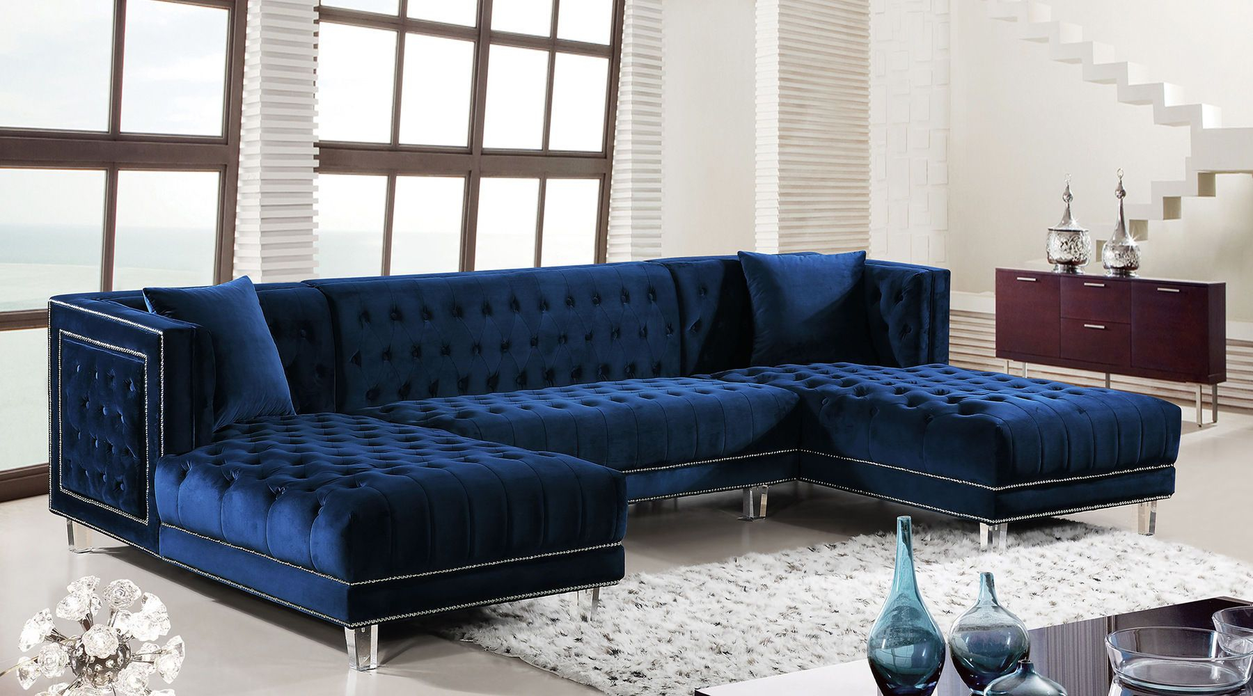 Royal Blue Velvet Corner Sofa - Jessearundale throughout Unveiling the Allure of the Celestine Modern Pillow Back Sectional