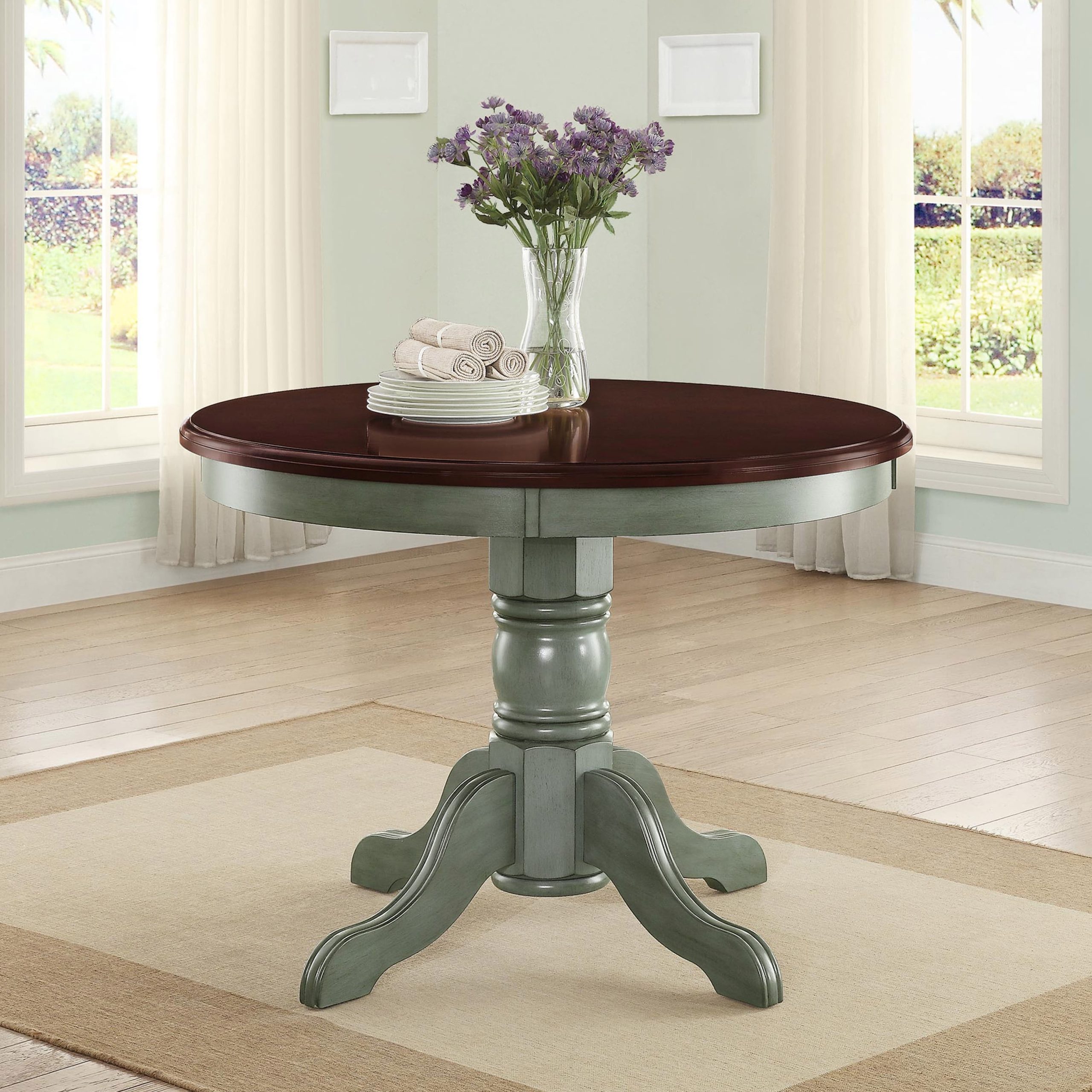 Rustic Small Space 42" Round Pedestal Dining Table Antique Sage Seats 4 ... for Creating a Cozy Dining Space with a 42" Round Table and Two Chairs