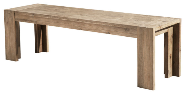 Seashore Dining Bench, Antique Natural - Transitional - Dining Benches ... with Alpine Furniture Seashore Fixed Wood Top Dining Table In Antique Natural (Brown)