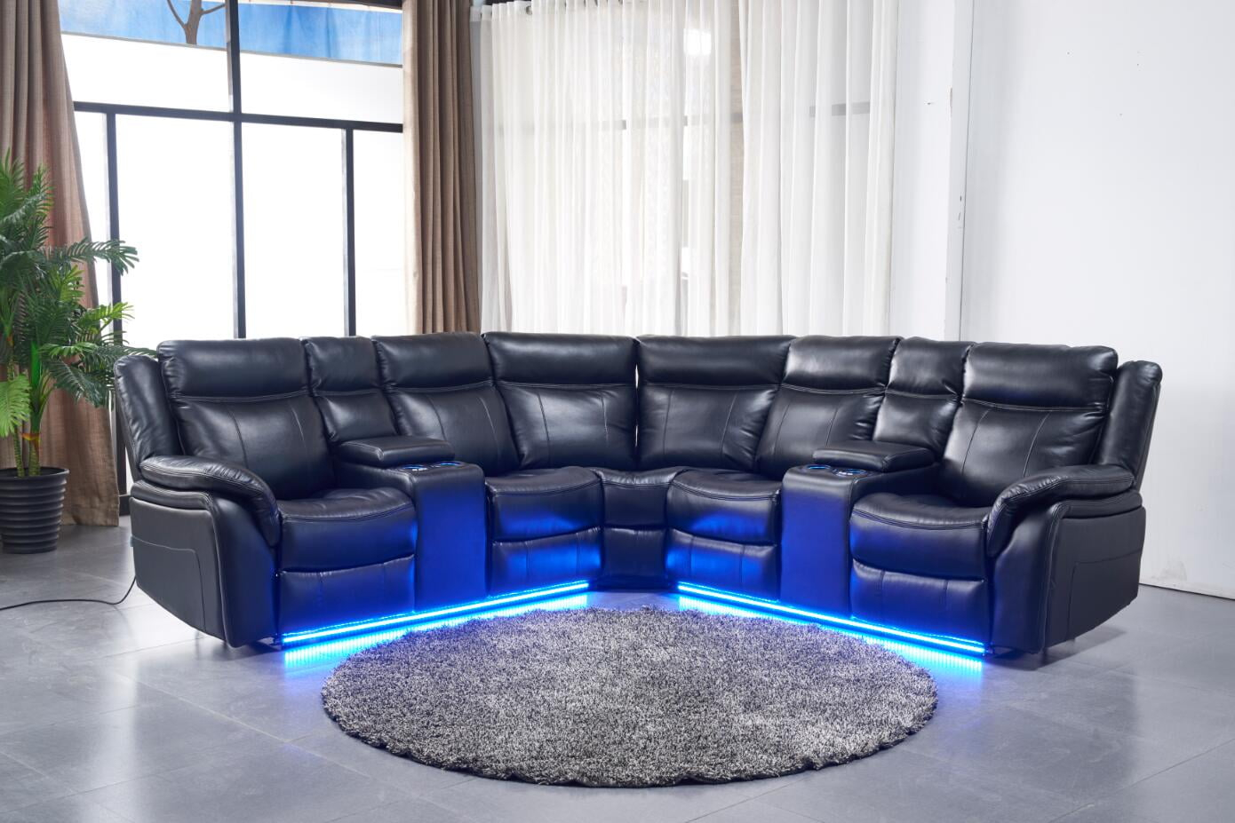 Sectional Sofa Set With Led Lights Power Reclining Sectional Sofa Faux ... inside Bowery Hill Modern Led Faux Leather Reclining Sectional In Black
