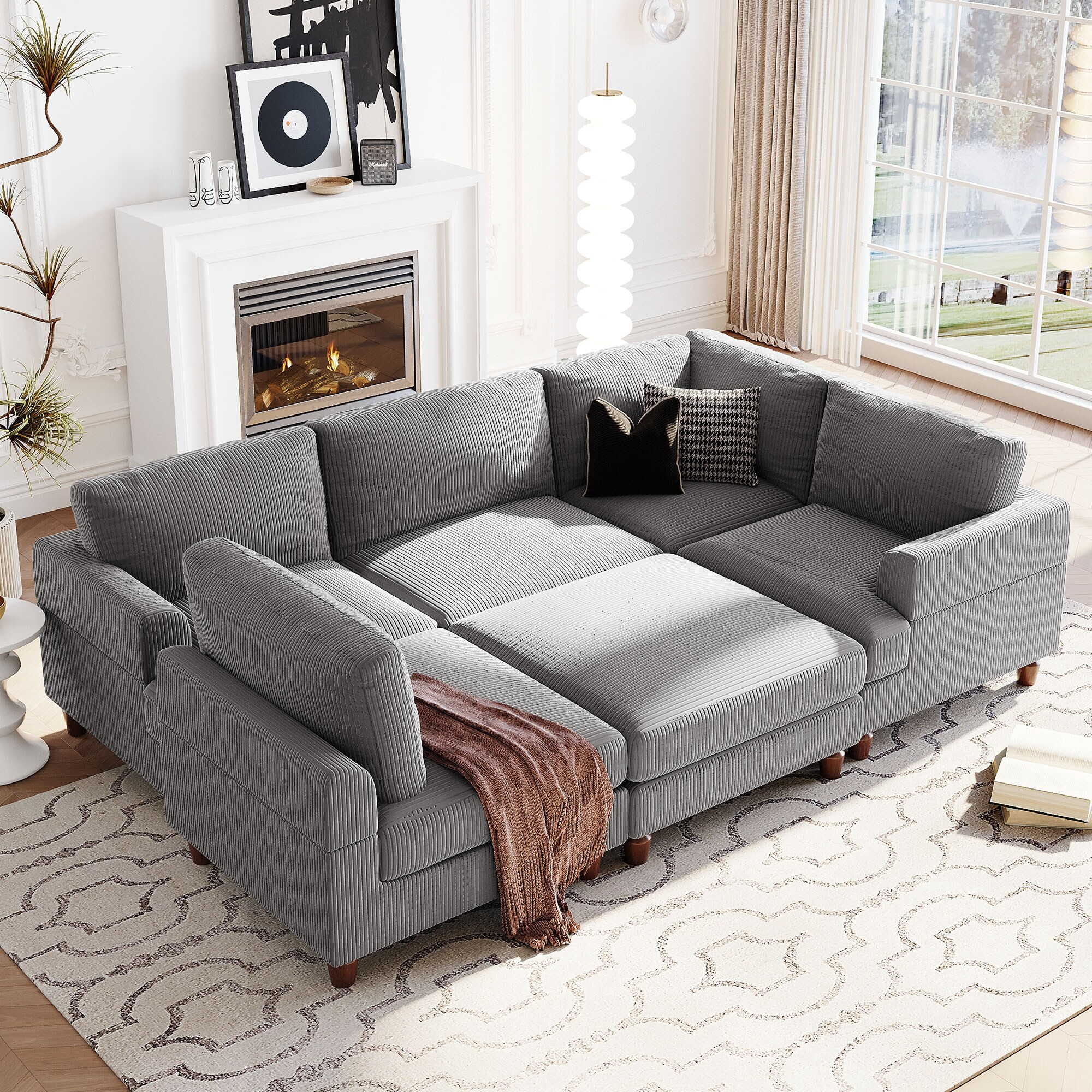Sectional Sofas - Bed Bath & Beyond for Acme Furniture Tavia Corduroy Fabric L-Shaped Sectional With 6 Pillows In Gray