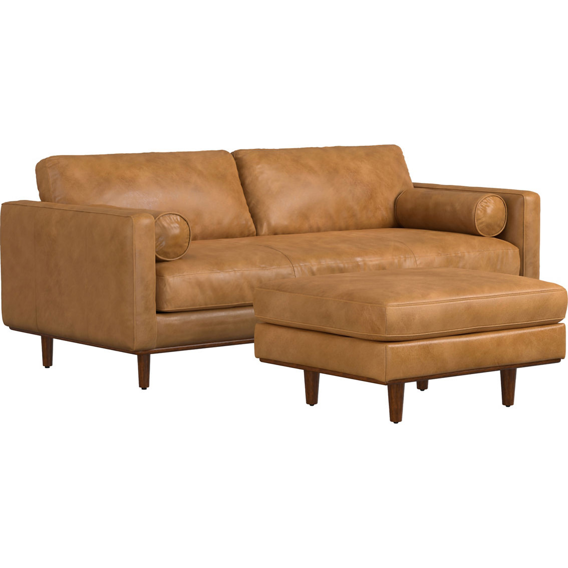 Simpli Home Morrison 89 In. Sofa And Ottoman Set In Genuine Leather ... inside Morrison 89-Inch Sofa, Genuine Leather