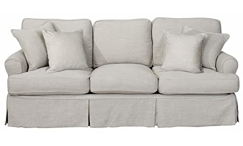 Sunset Trading Newport Slipcovered Recessed Fin Arm 94 Inch regarding Box Cushion Slip-Covered Sofa, Stain Resistant Performance Fabric, Gray