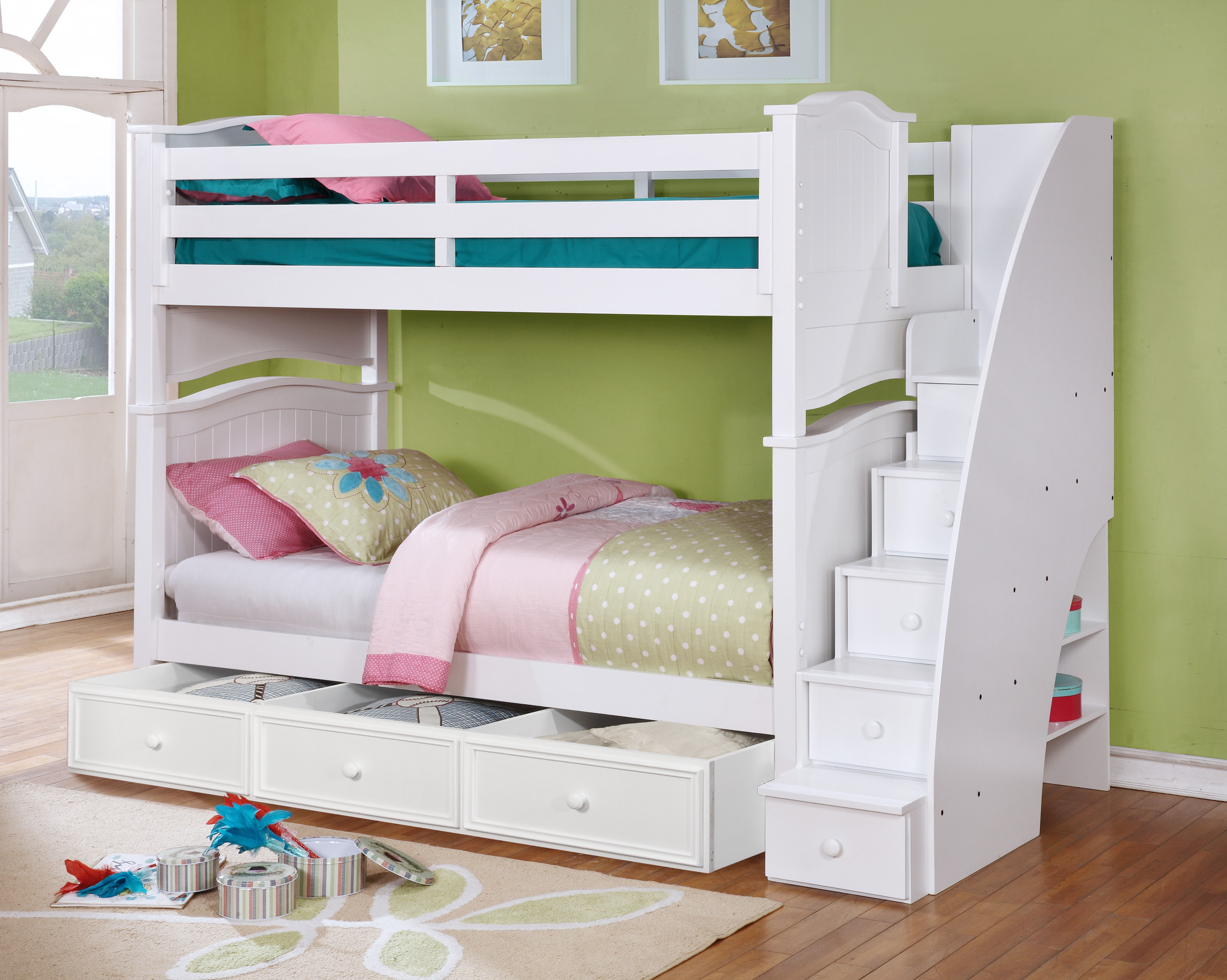 Sydney Twin Over Twin Bunk Bed (White, Espresso & Rustic Pecan) - Kids ... within Twin Over Full Bunk Bed With Storage Shelves And Drawers, White