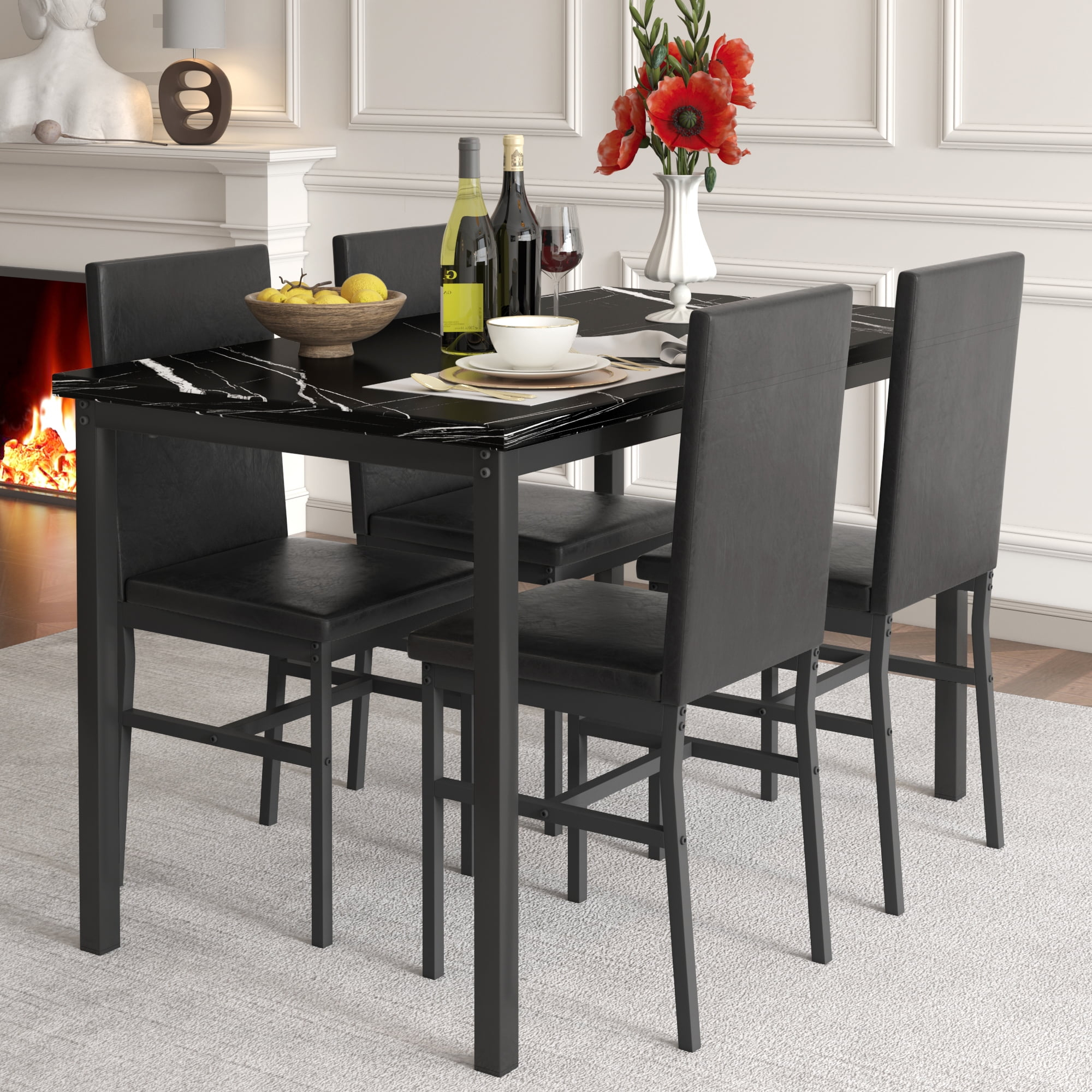 Syngar 5 Piece Dining Set, Modern Dining Table And Chairs Set For 4 ... throughout Beyond the Surface A Deep Dive into the Materials and Design of Dining Sets