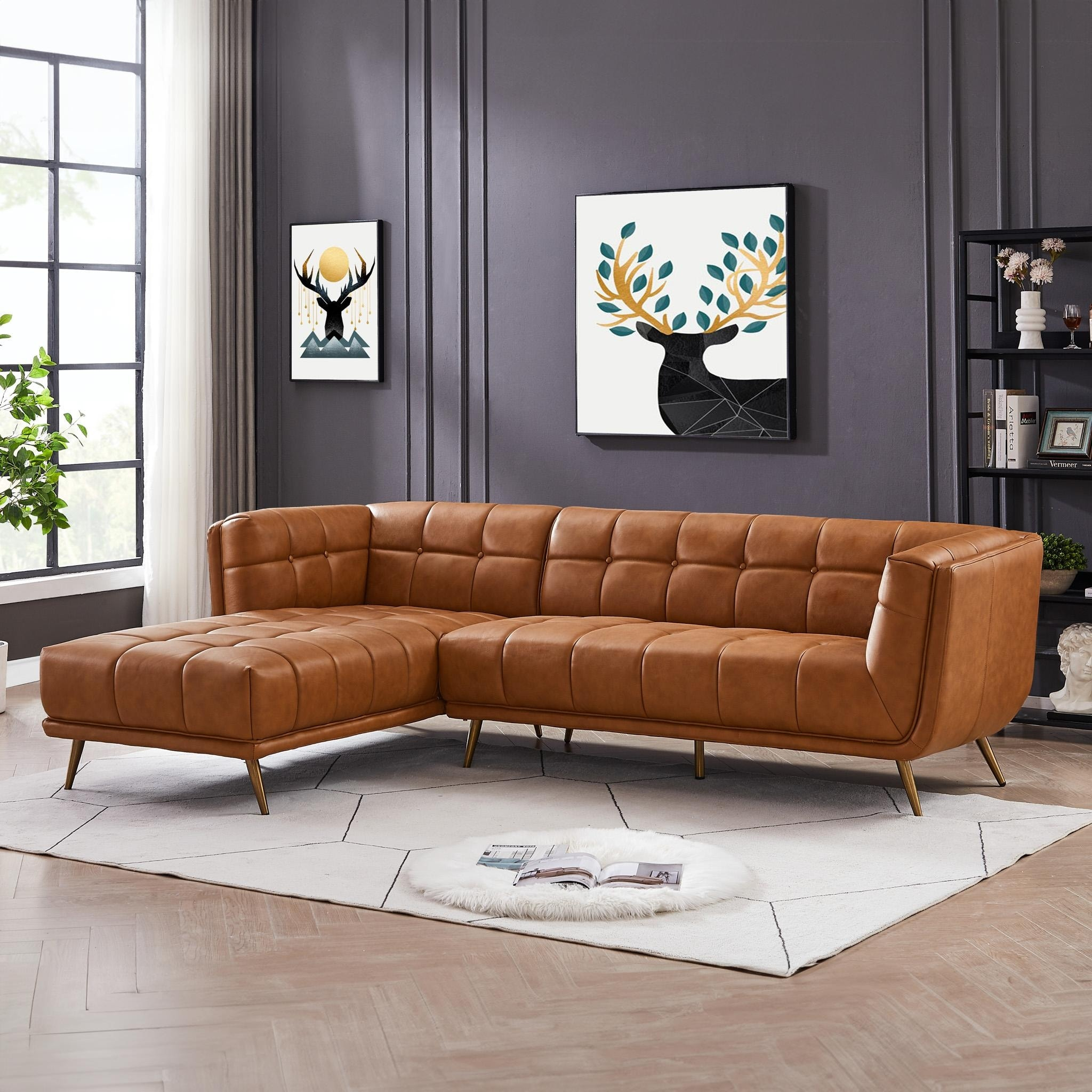 Tan Leather, Left Facing Sectional Sofas - Bed Bath & Beyond within The Chesterfield Legacy Exploring Design and Durability