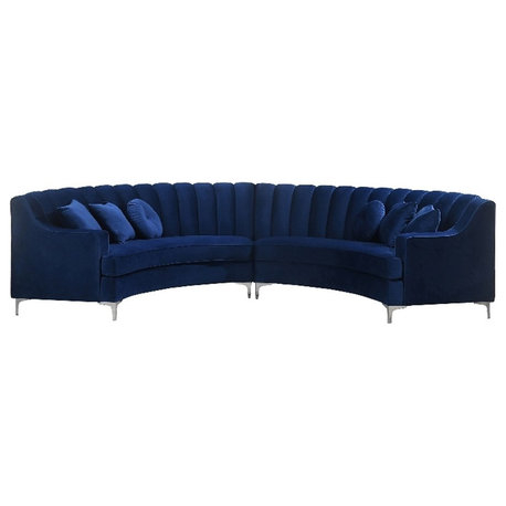 The 15 Best Blue Sectional Sofas | Houzz in Bowery Hill Navy Blue Velvet Gold Finished Sectional Sofa