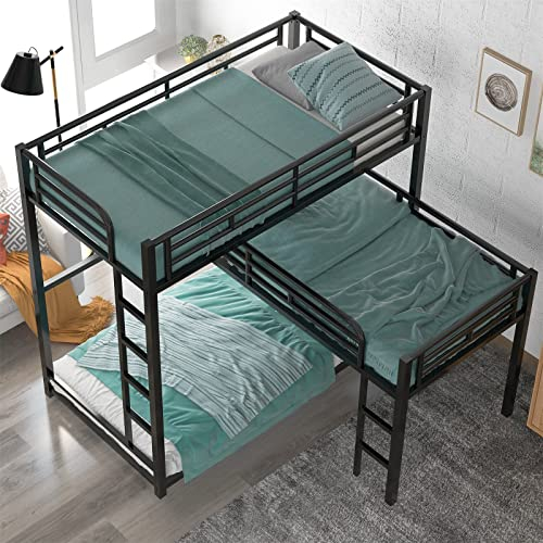 Triple Bunk Beds, L-Shaped Bunk Bed For 3 Kids Adults With 2 Built-In ... throughout Tateus Space-Saving Metal Triple Bunk Bed With Full-Length Guardrails Twin Size, Black