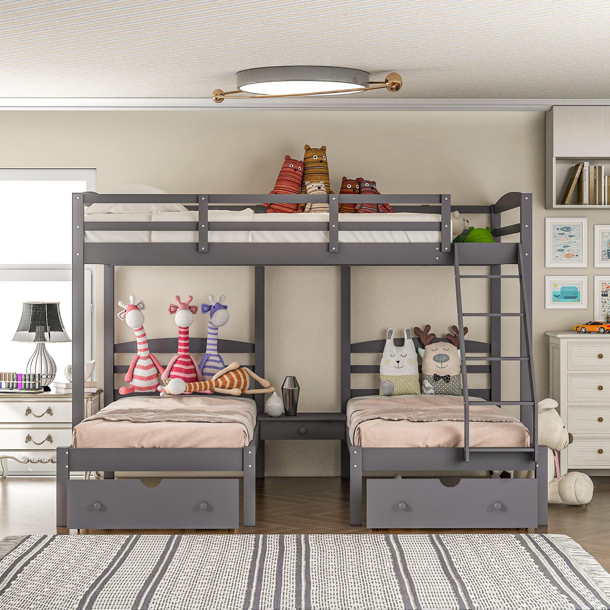 Twin Bunk Beds Big Lots Sales with regard to Tateus Stylish Wood Twin Over Full Bunk Bed With Under-Bed Storage, White