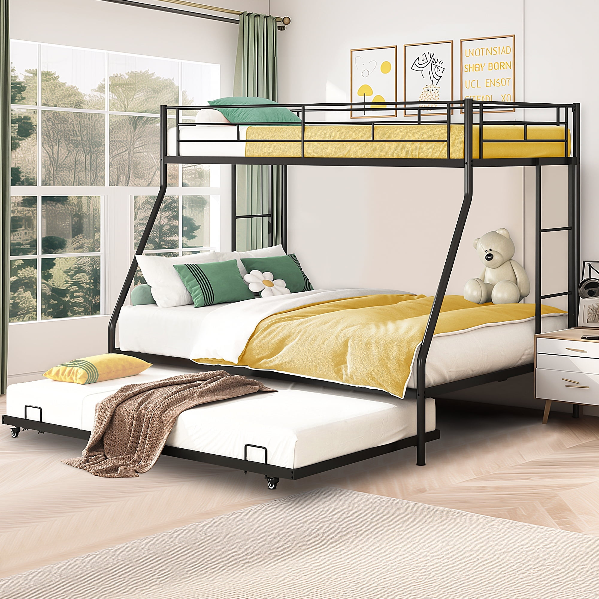 Twin Over Full Metal Bunk Beds With Trundle Bed, Paproos Metal Bunk ... inside Rosebery Kids Full Over Full Metal Bunk Bed In Blue