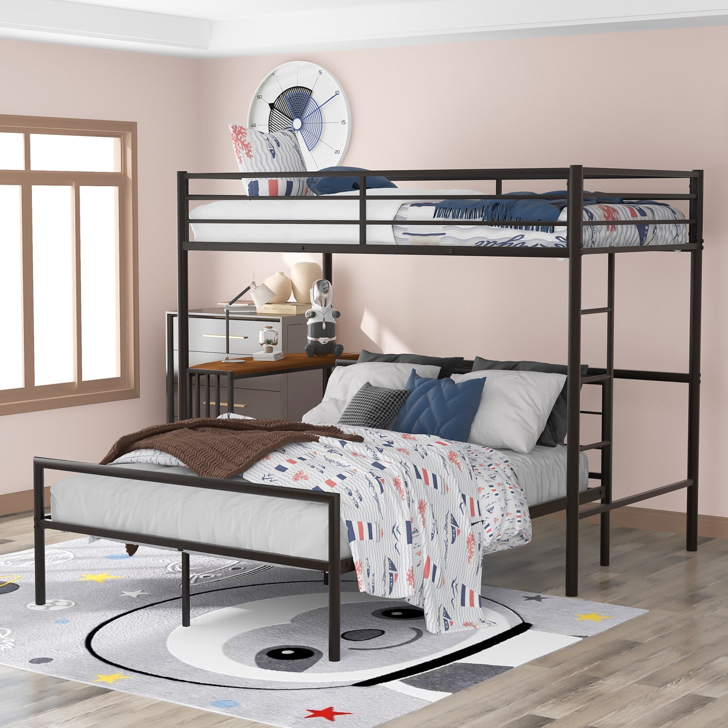 Twin Over Full Metal Loft Bed With Full Platform Bed, Bunk Bed With ... with regard to Rosebery Kids Full Over Full Metal Bunk Bed In Blue