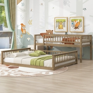 Twin Xl Over Queen Bunk Kids Bed Frame With Ladder, Guardrails ... throughout Maximizing Small Spaces with the Gewnee Twin XL over Queen Bunk Bed's Smart Design