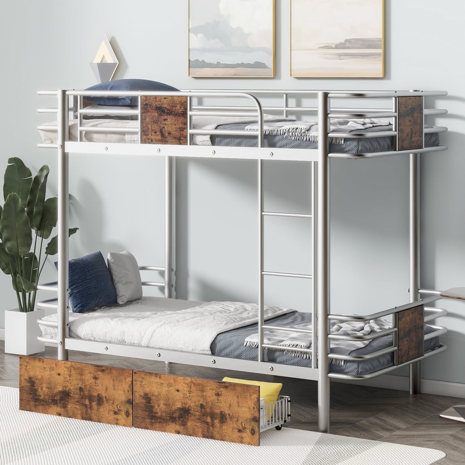 Twin Xl Over Twin Xl Bunk Bed,Metal Bunk Bed Frame With Mdf Board ... throughout Safety First Exploring Key Features in Gewnee Twin XL over Twin XL Metal Bunk Beds