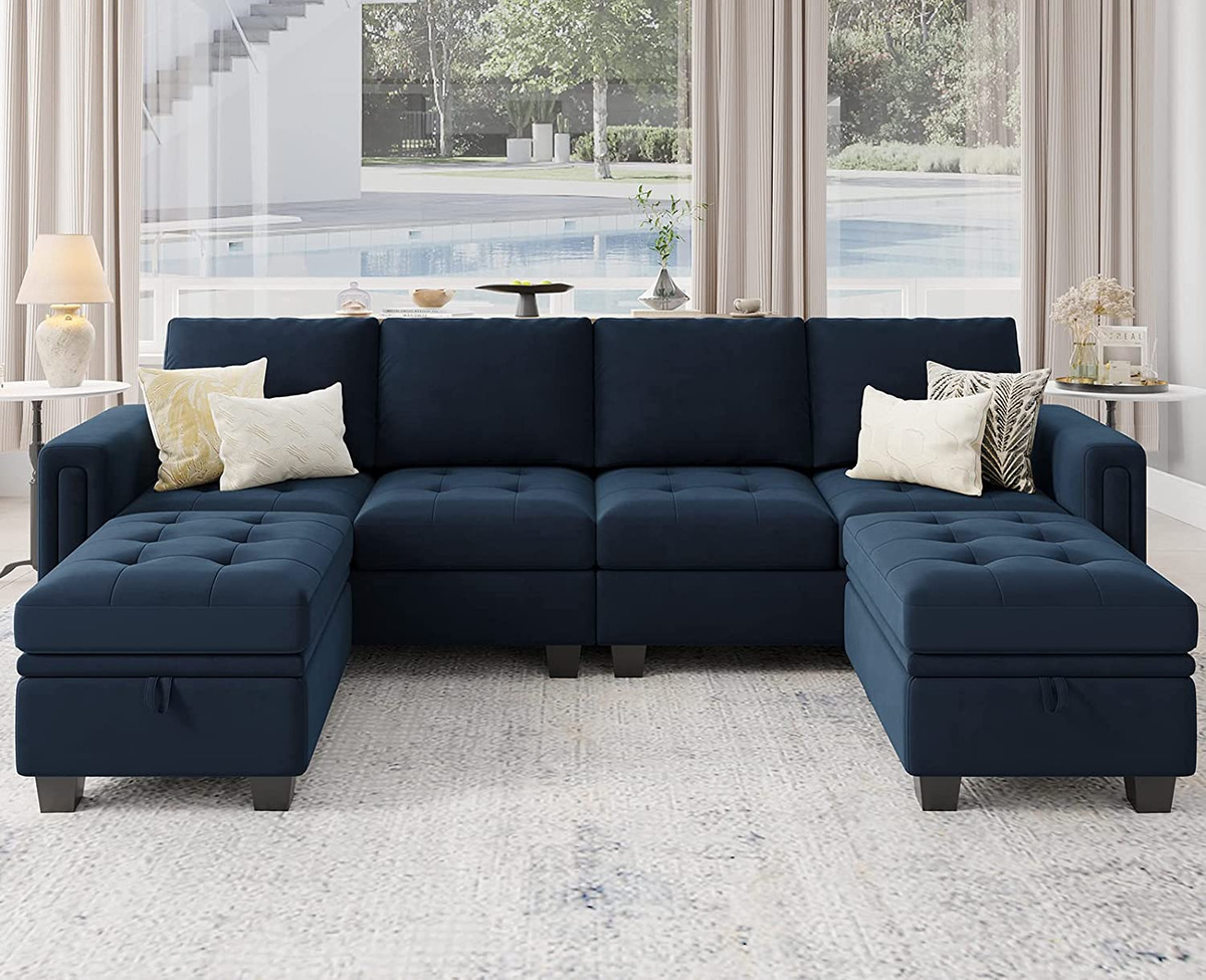 U Shaped Sectional With Ottoman in Beyan Signature Valencia 126" 3-Piece Velvet U-Shaped Sectional In Black