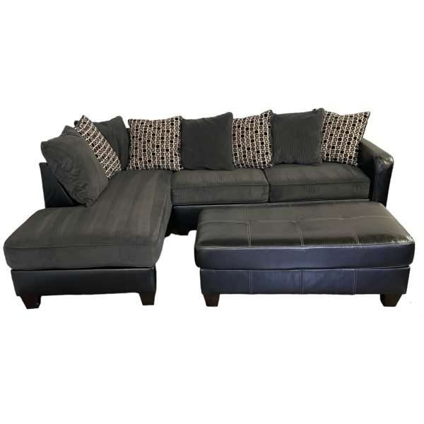 Used Gray Corduroy L-Shape Sectional | Oneup Furniture | Philadelphia, Pa in Acme Furniture Tavia Corduroy Fabric L-Shaped Sectional With 6 Pillows In Gray
