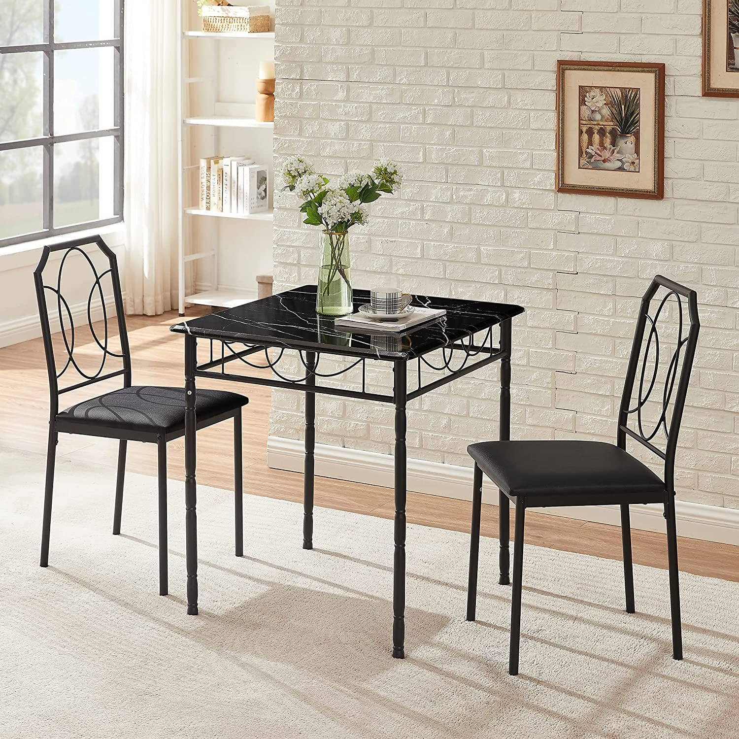 Vecelo 3 Piece Dining Table Set Industrial Counter Height Bar Stools ... regarding 3-Piece Table Set For Dining Table And 2 Dinette Chairs