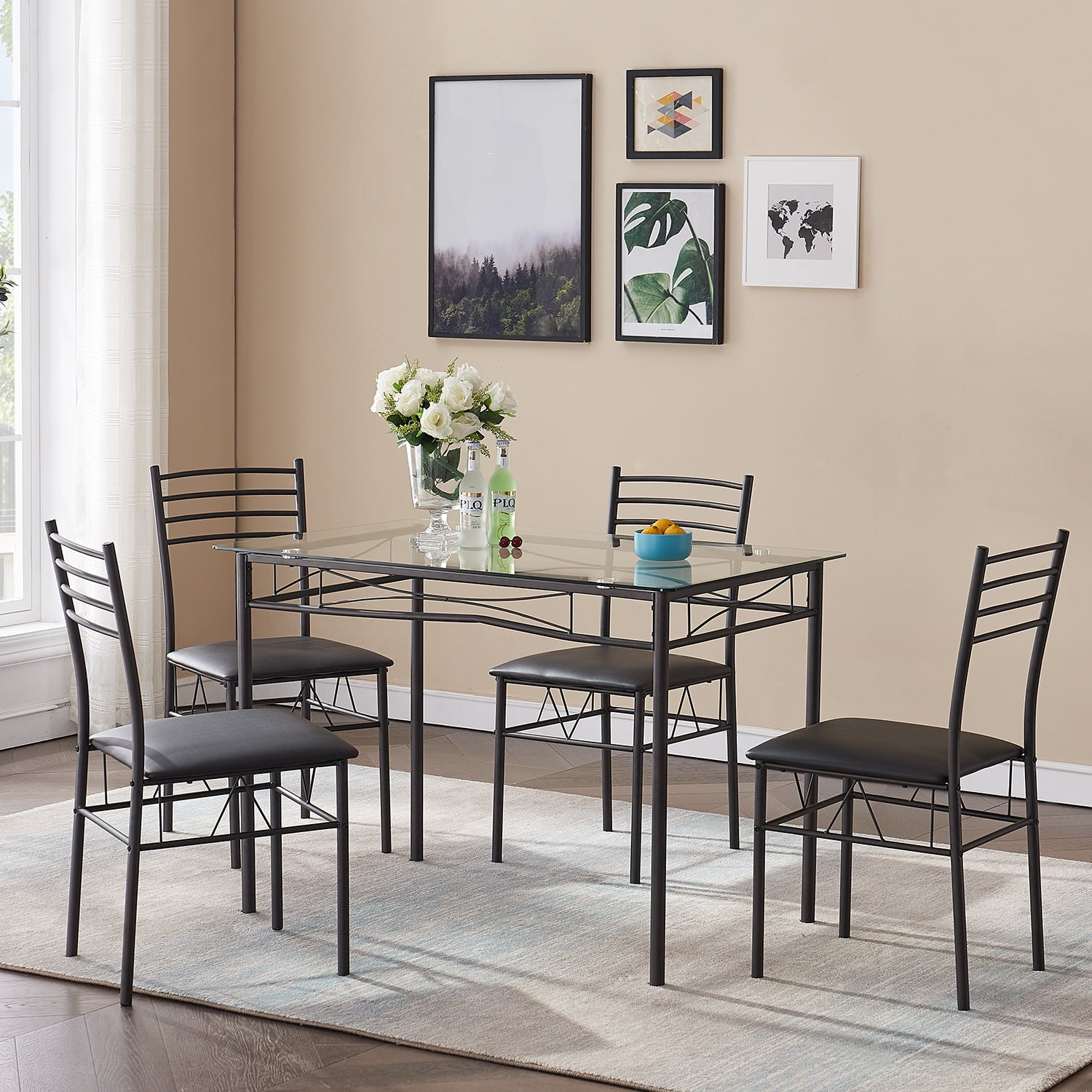 Vecelo 5 Piece Dining Table Set Glass Top Rectangle Dine Table And 4 ... with regard to Maintaining Your 5-Piece Kitchen Table and Chair Set for Years of Enjoyment