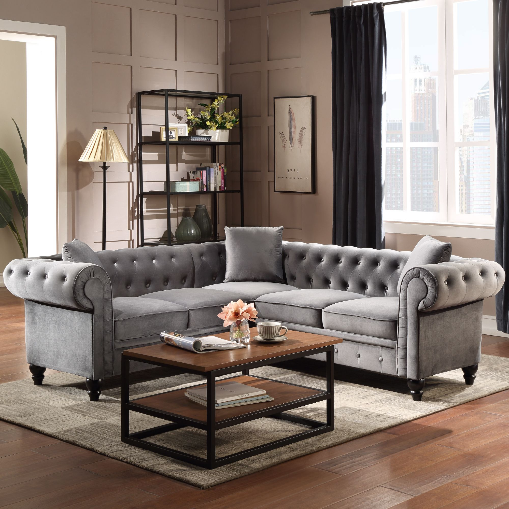 Velvet Tufted Sofa For Living Room, Urhomepro Mid Century L Shape ... pertaining to The Timeless Appeal of Midcentury Modern Furniture A Deep Dive