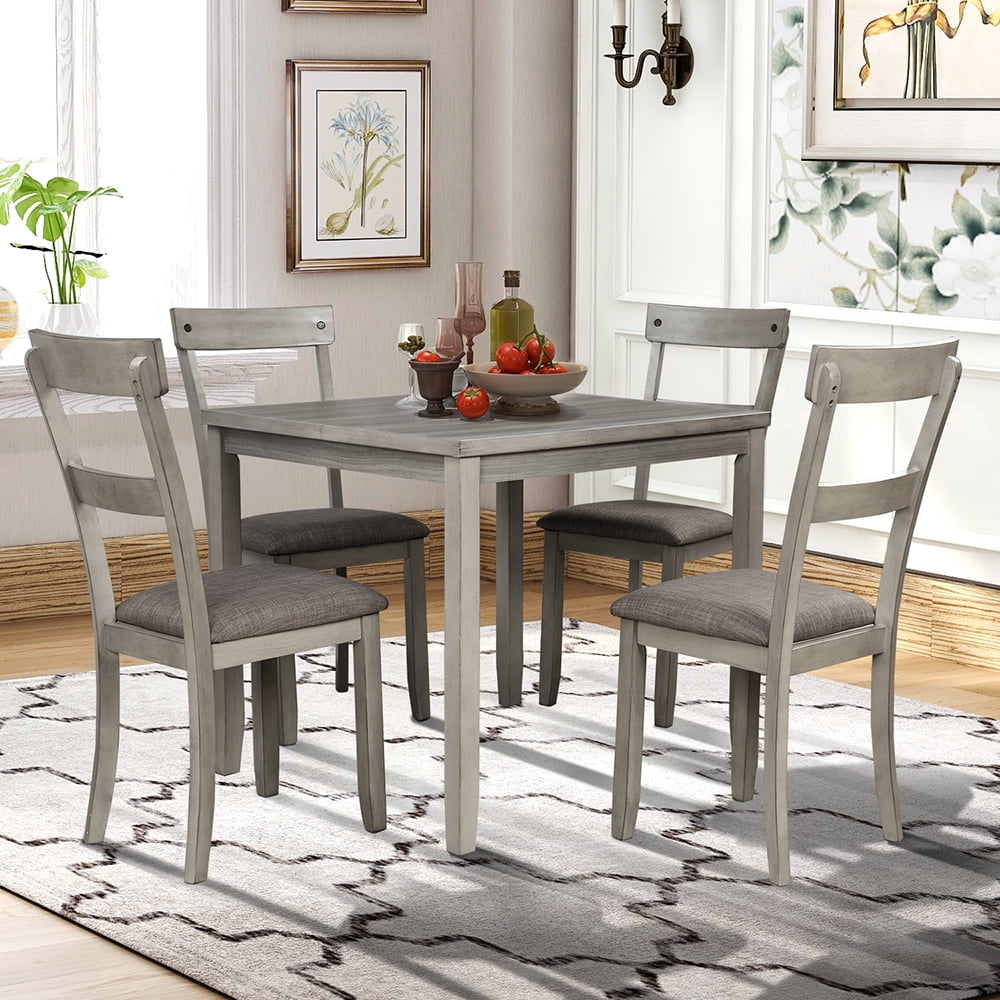 Veryke Industrial 5-Piece Dining Table Sets, Country Style Wooden ... intended for 5-Piece Table And Chairs Set For Table And 4 Dinette Chairs