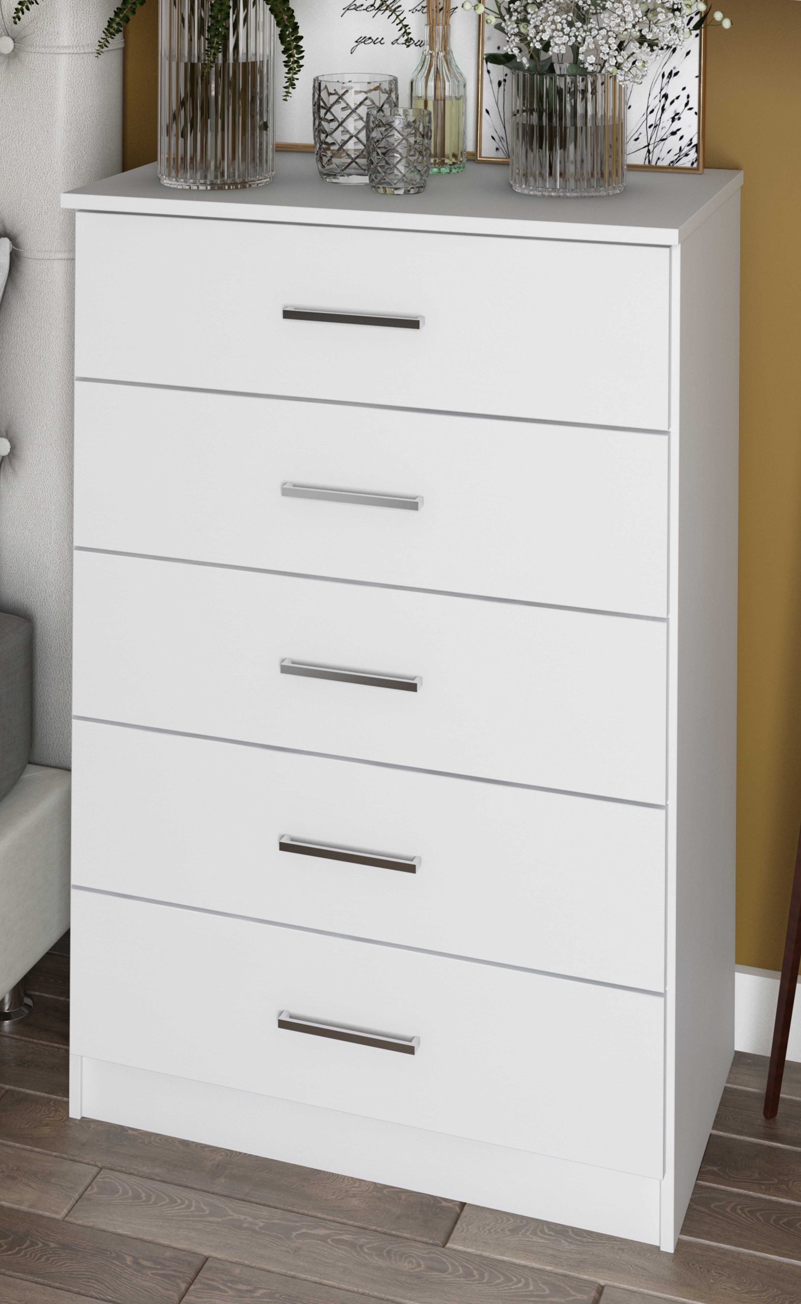 White Wood Wide Chest Of Drawers At Marvin Brockington Blog regarding 5 Drawers Chest With Nickel Rose Handle, Pearl White
