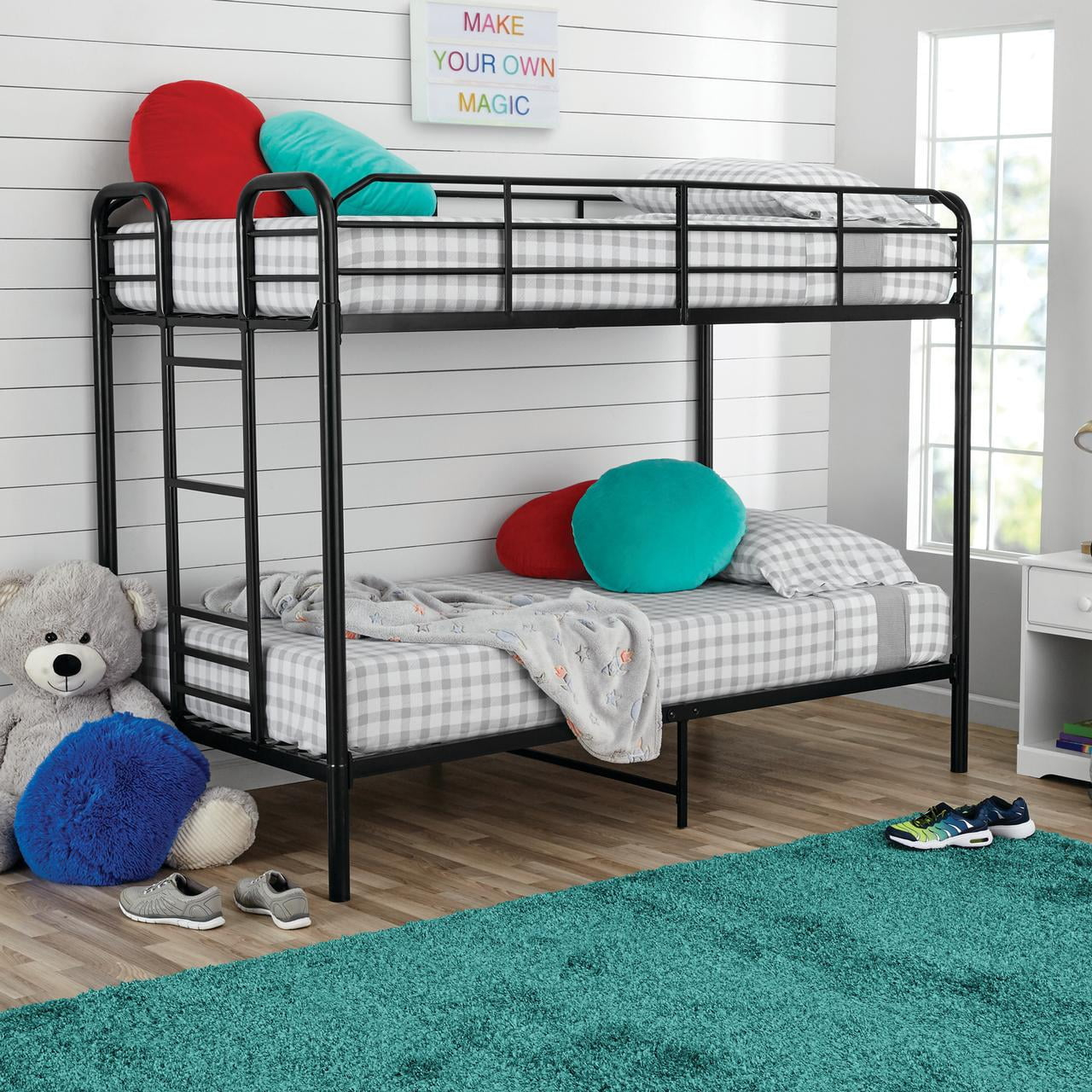 Your Zone Kids Metal Twin Over Twin Quad Bunk Bed With Ladder And ... intended for Maximizing Space with a Linon Twin Over Twin Bunk Bed