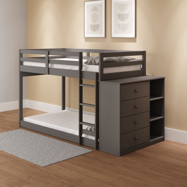 Acme Gaston Twin/Twin Bunk Bed W/Cabinet In Gray Finish - Transitional ... pertaining to Acme Gaston Ii Twin Loft Bed, Pink Finish