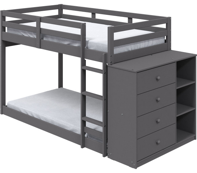 Acme Gaston Twin/Twin Bunk Bed W/Cabinet In Gray Finish - Transitional ... with Acme Gaston Ii Twin Loft Bed, Pink Finish