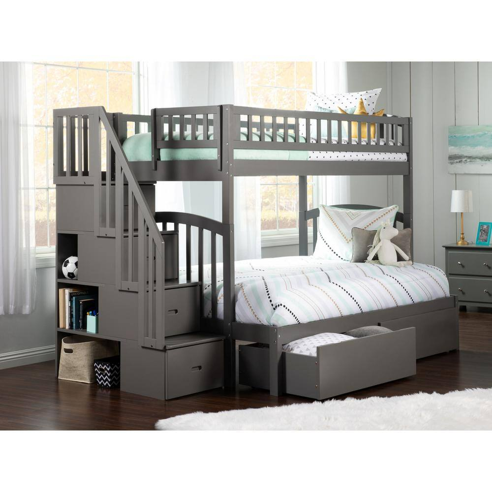Afi Westbrook Grey Twin Over Full Staircase Bunk With 2-Urban Bed ... regarding Building a Better Bedroom The Benefits of Twin Over Full Staircase Bunk Beds
