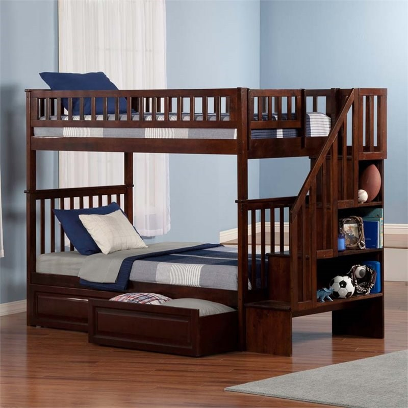 Afi Woodland Twin Over Twin Staircase Storage Bunk Bed | Homesquare for