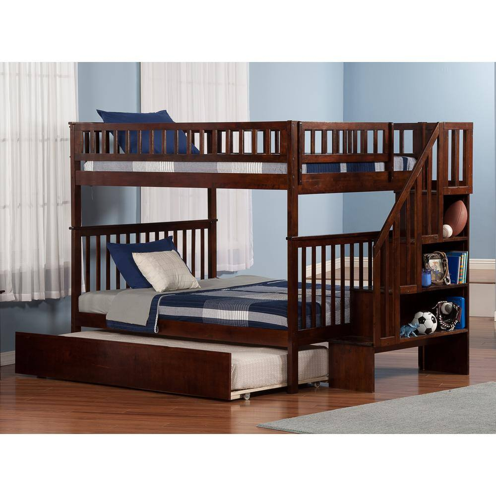 Afi Woodland Walnut Full Over Full Staircase Bunk Bed With Twin Size ... intended for Building a Better Bedroom The Benefits of Twin Over Full Staircase Bunk Beds