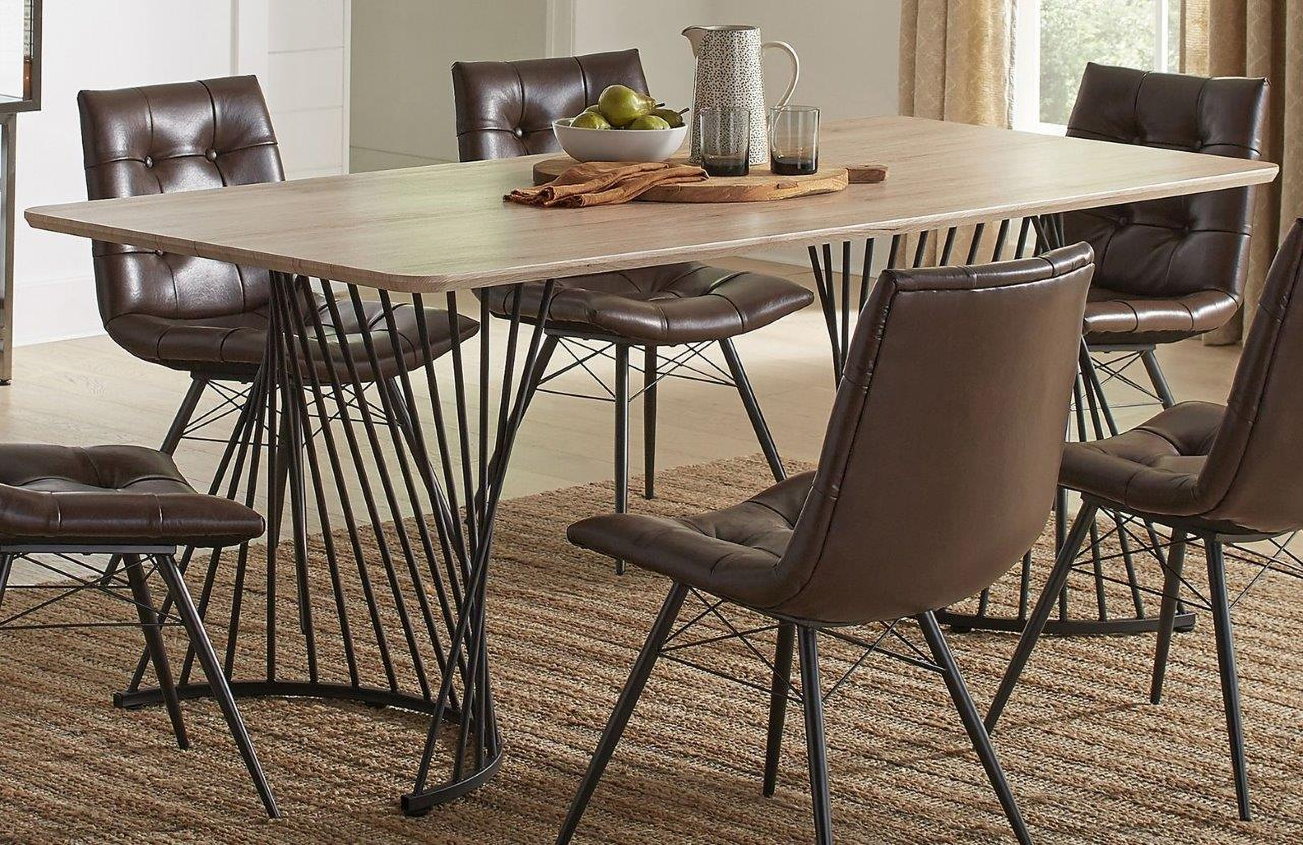 Altus Swirl Base Dining Table Natural Oak And Gunmetal By Coaster ... with regard to