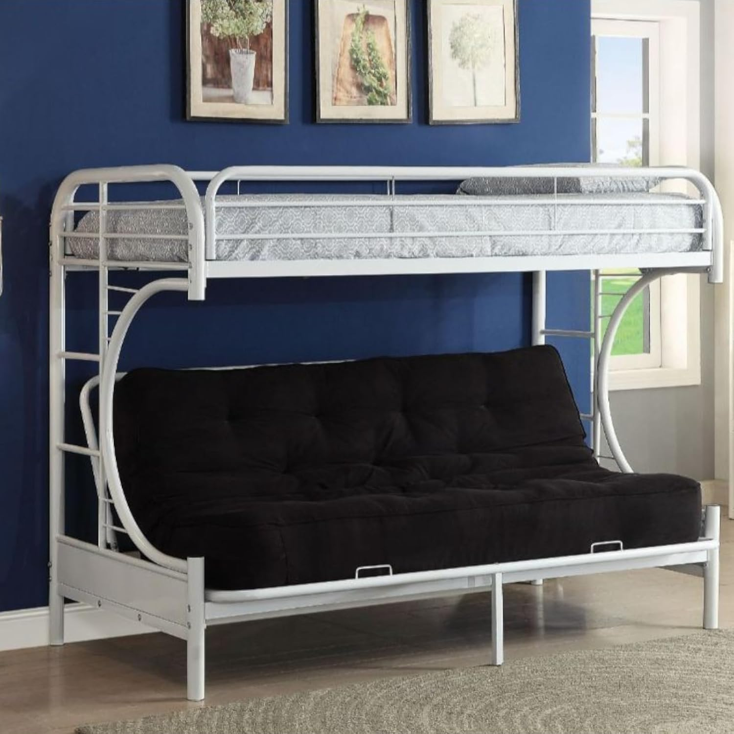 Amazon.com: Bunk Bed - White Twin/Full/Futon Combo, Space-Saving Design ... pertaining to Maximize Space and Comfort A Deep Dive into Bunk Bed Twin/Full Futon Designs
