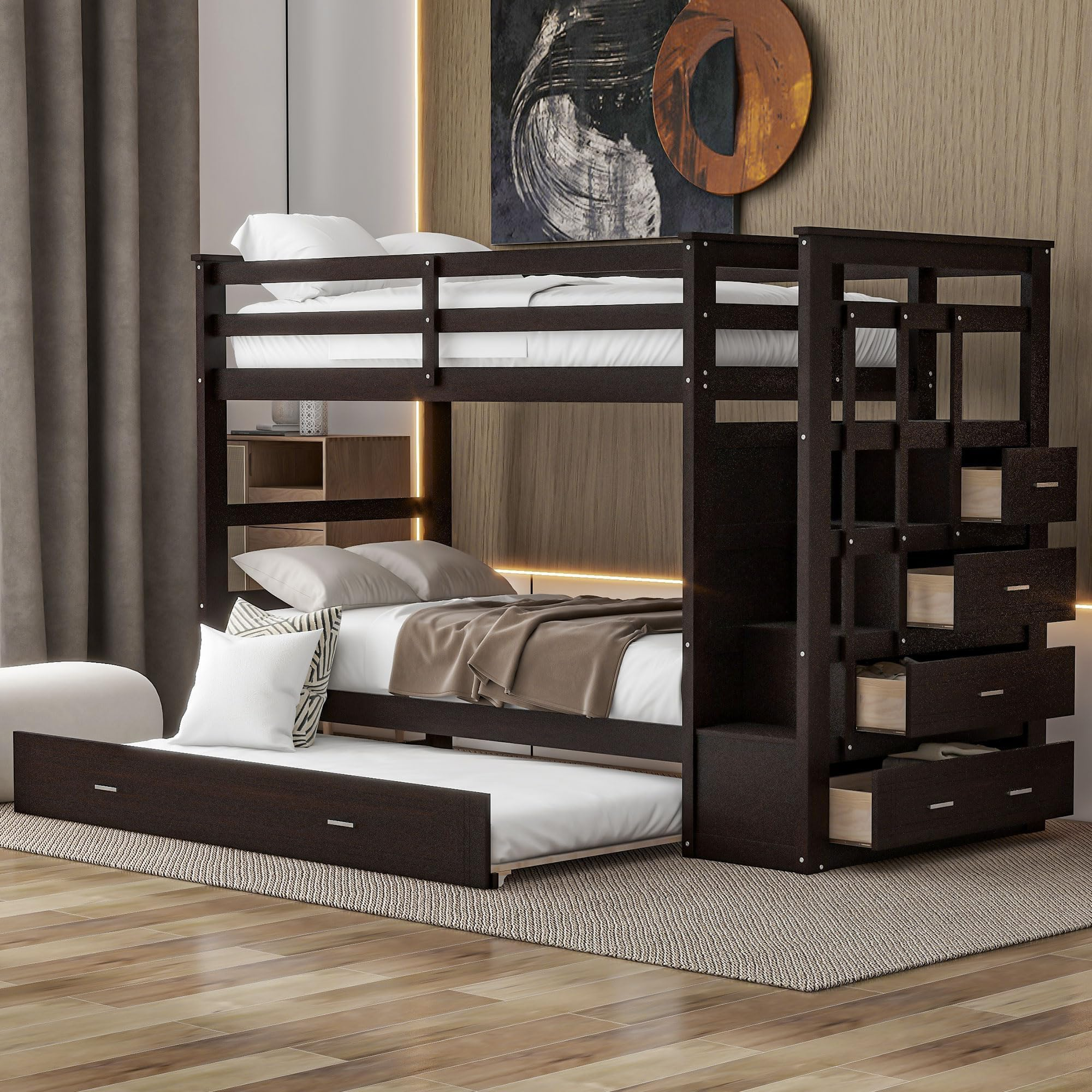 Amazon.com: Citylight Twin Over Twin Bunk Beds With Stairs And Trundle ... within Maximizing Space and Functionality An In-Depth Look at Twin Over Twin Bunk Beds