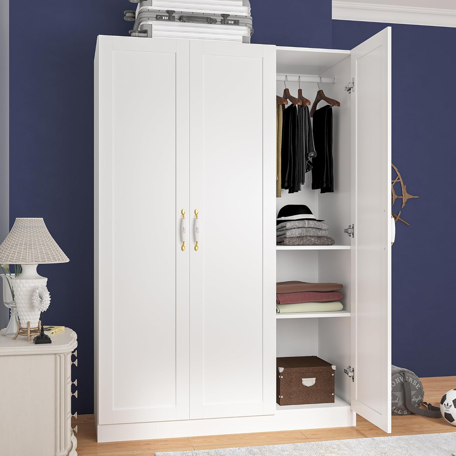 Amazon.com: Homsee White Wardrobe Armoire Wooden Closet With 3 Doors, 5 ... with Comparing White Wardrobe Armoires Finding the Right One for You