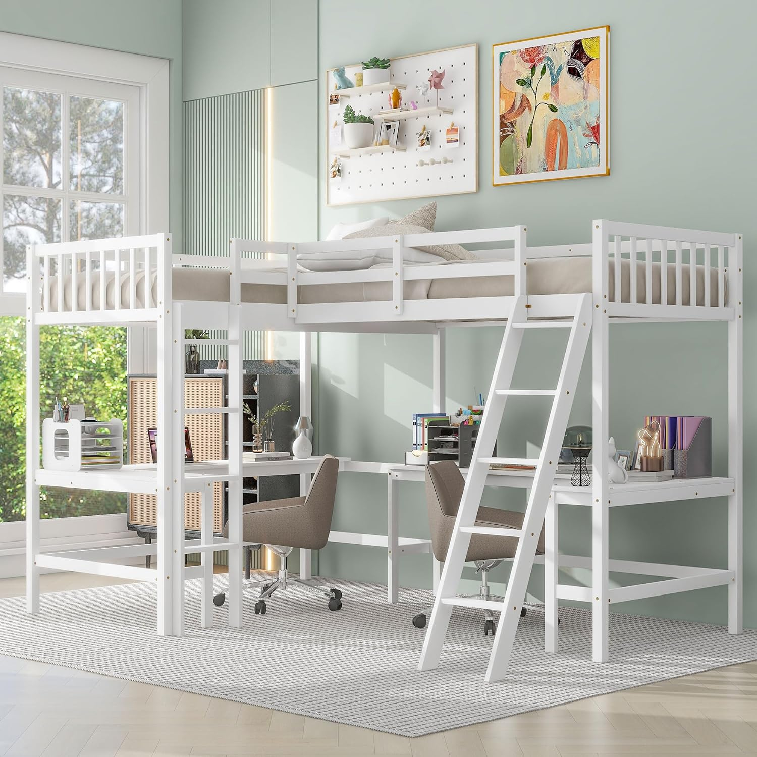 Amazon.com: Xnasu Wood Twin Size L-Shaped Loft Bed With Ladder And 2 ... intended for