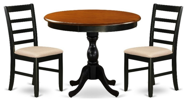 Ampf3-Bch-C - Kitchen Table And 2 Linen Fabric Dining Chairs - Black ... with