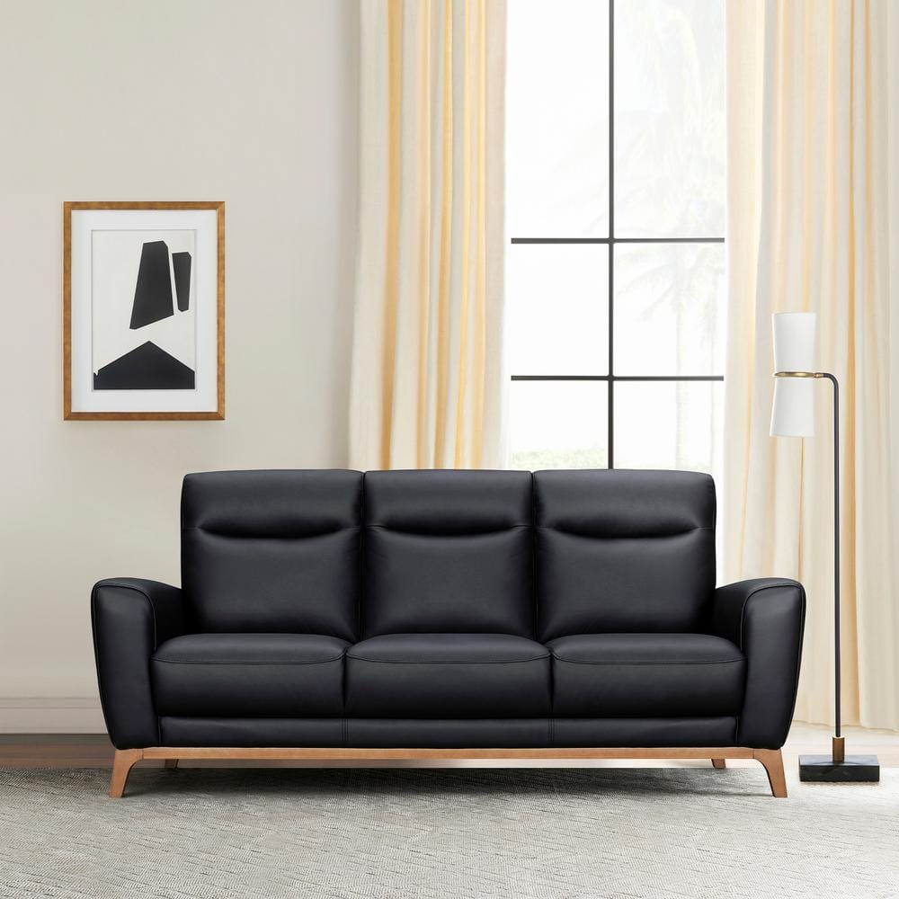 Armen Living Greyson 83 In. Flared Arm Leather Rectangle Sofa In. Black ... with