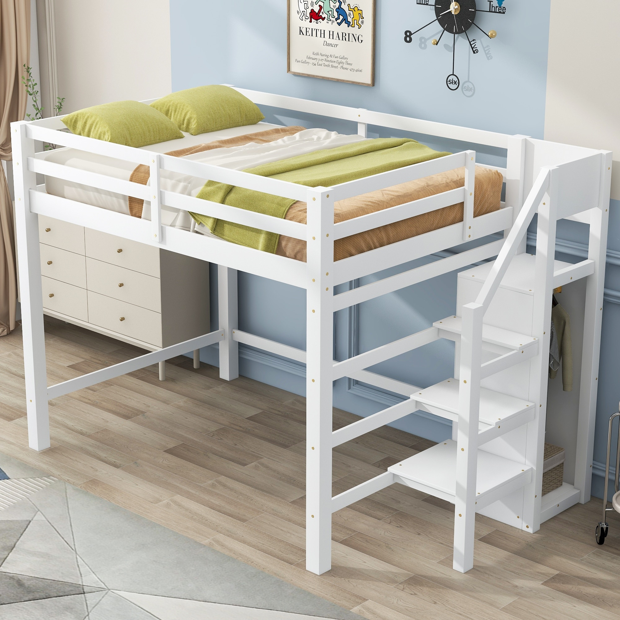 Black Metal Full Size Loft Bed With Built-In Desk, Storage Bedframe W ... intended for