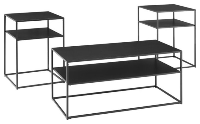 Bowery Hill 3-Piece Modern Metal Coffee Table Set In Matte Black ... inside Metal Wardrobe Construction Understanding the Bowery Hill Approach