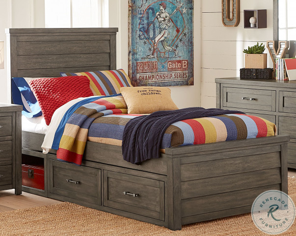 Bunkhouse Aged Barnwood Twin Louvered Panel Double Storage Bed From ... in A Deep Dive into Aged Barnwood Finishes for Twin Bunkhouse Loft Furniture