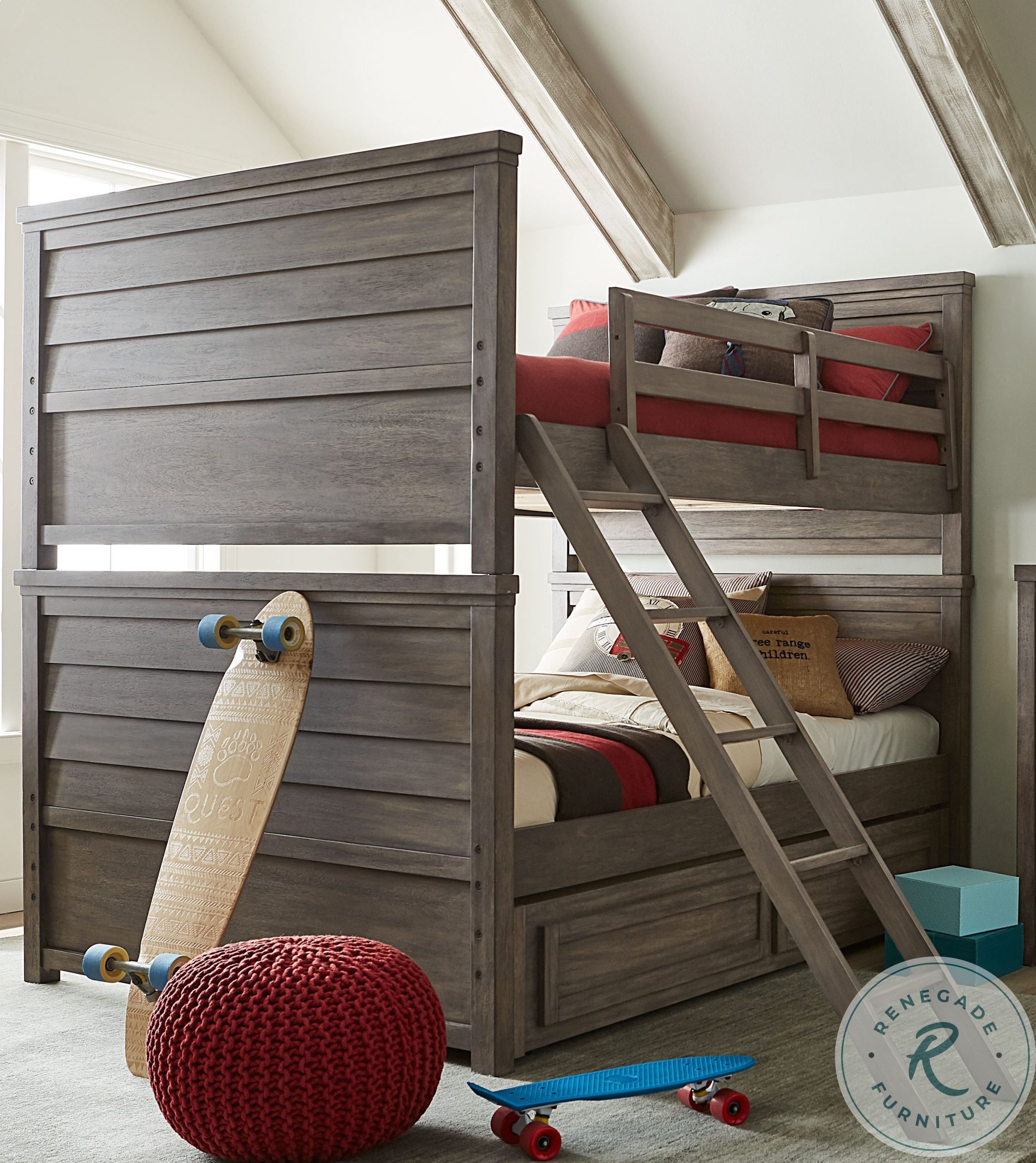 Bunkhouse Aged Barnwood Twin Over Twin Bunk Bed With Trundle From Home ... in