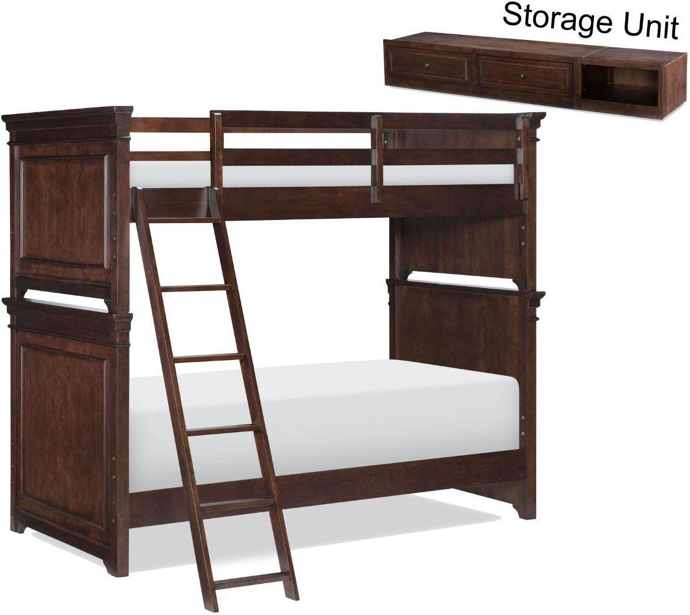 Canterbury Warm Cherry Twin Over Twin Bunk Bed With Dual Side Storage ... pertaining to