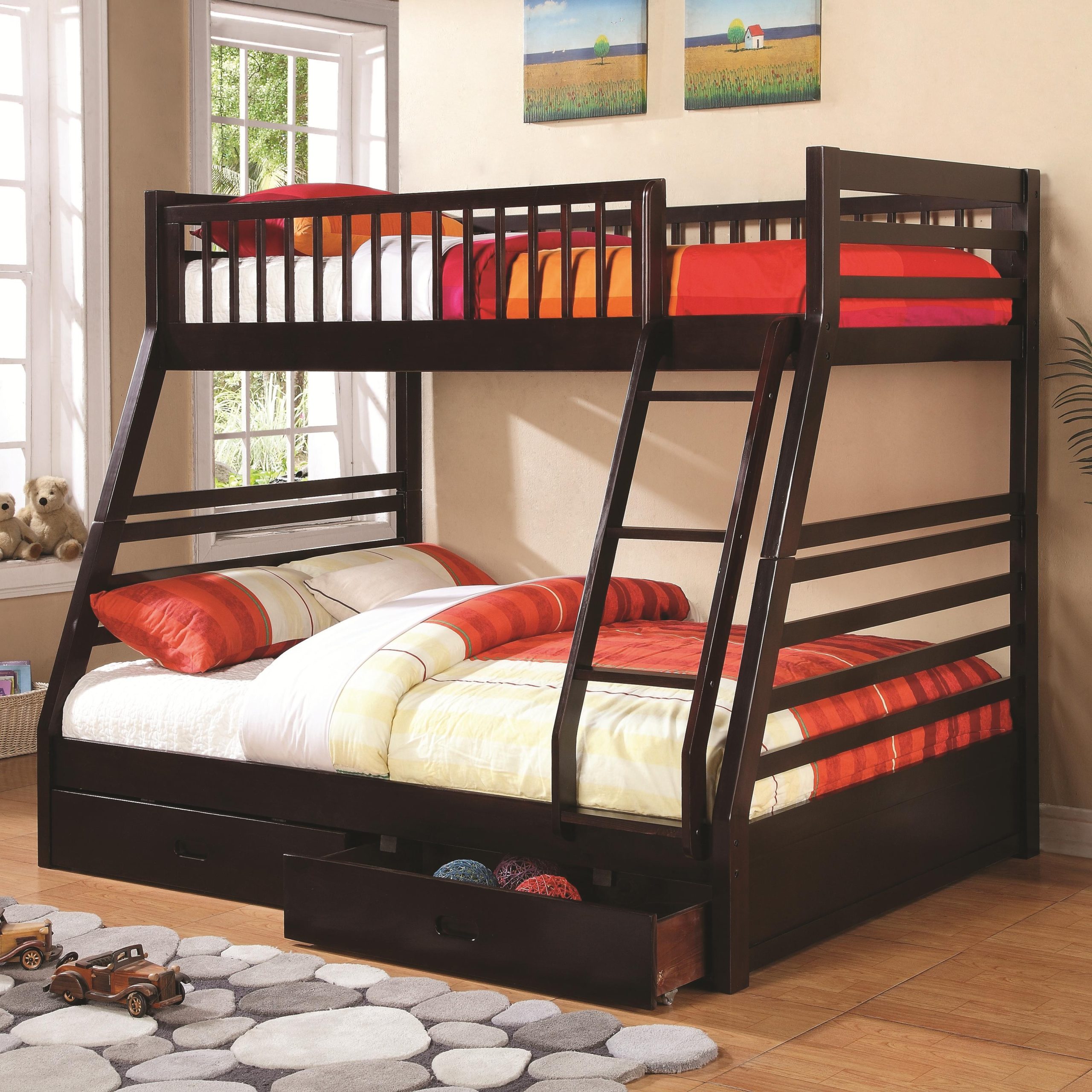 Coaster Bunks 460184 Cappuccino Twin Over Full Bunk Bed With 2 Drawers ... in